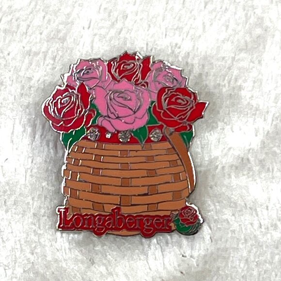 Vintage 1984 Longaberger Basket Tournament of Roses Pin Enamel Red Pink - Picture 2 of 3